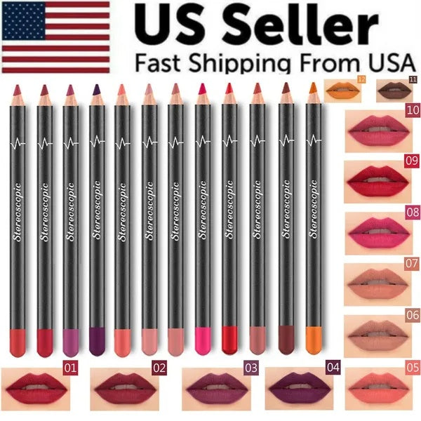 12Pcs Women Waterproof Lipstick Long Lasting Matte Lip Liner Pencil Lip Pen Set My Store