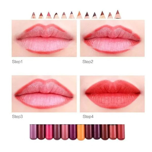 12Pcs Women Waterproof Lipstick Long Lasting Matte Lip Liner Pencil Lip Pen Set My Store