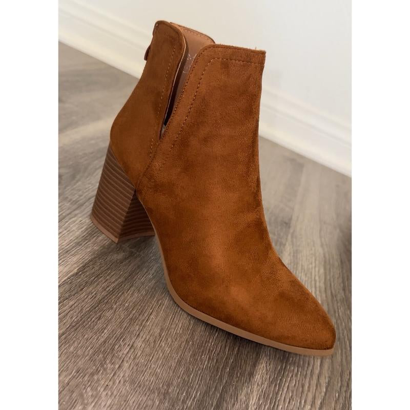 Ladies Block Heel Bootie - Stylish and Comfortable Ivory Tan Footwear for Women - Shoe, Walking Shoes