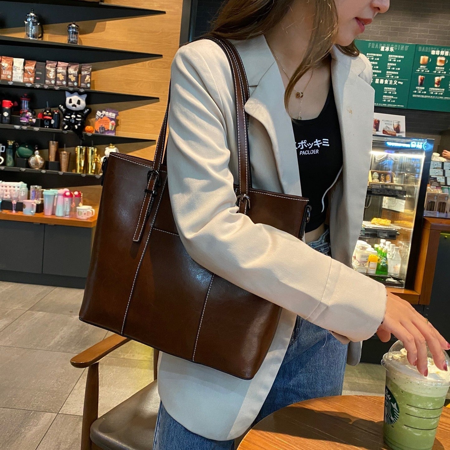 Big Bag Genuine Leather  Capacity Cowhide Messenger Bag Female Hand-held Tote My Store