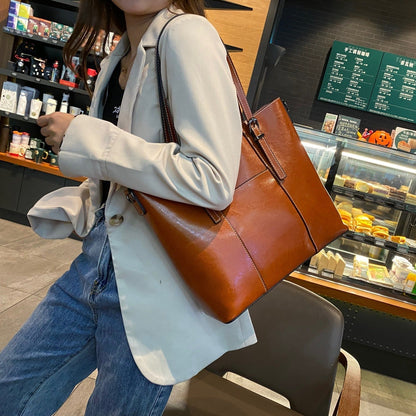 Big Bag Genuine Leather  Capacity Cowhide Messenger Bag Female Hand-held Tote My Store