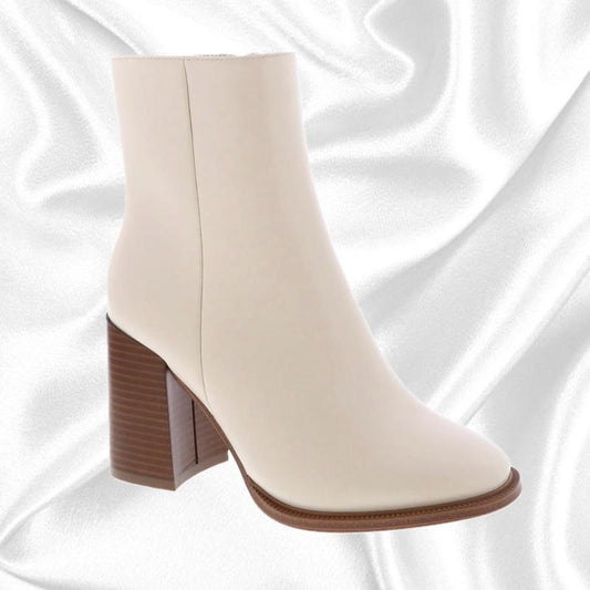 Ladies Block Heel Bootie - Stylish and Comfortable Ivory Tan Footwear for Women - Shoe, Walking Shoes