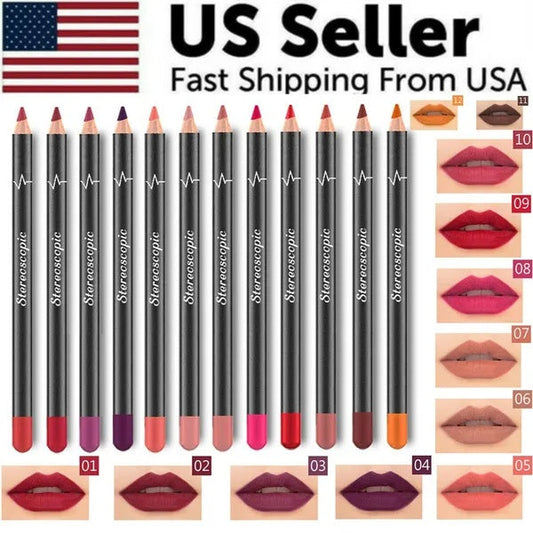 12Pcs Women Waterproof Lipstick Long Lasting Matte Lip Liner Pencil Lip Pen Set My Store