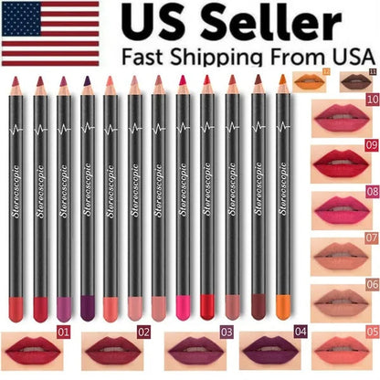 12Pcs Women Waterproof Lipstick Long Lasting Matte Lip Liner Pencil Lip Pen Set My Store