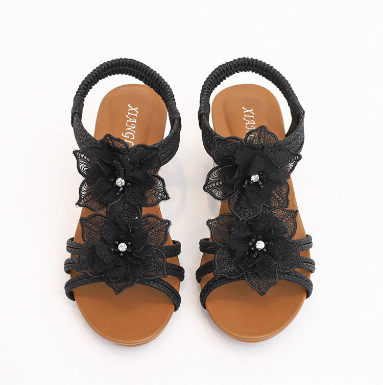 Flowers Sandals Summer Bohemia Wedges Shoes With Weave Ankle Strap M.S.K Store