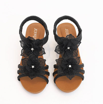 Flowers Sandals Summer Bohemia Wedges Shoes With Weave Ankle Strap M.S.K Store