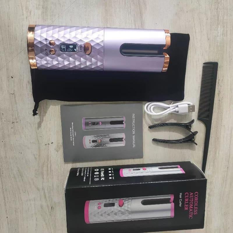 5000Mah LED Cordless Automatic Hair Curler with Ceramic Rotating Barrel, 6 Temperature and Timer Settings, Portable and Rechargeable, Fast Heating Iron for Effortless Styling and Auto Shut-Off Adjustable Comfort