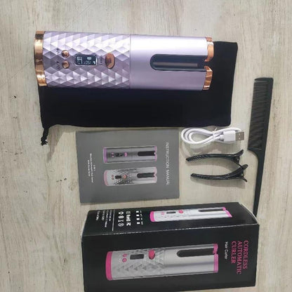 5000Mah LED Cordless Automatic Hair Curler with Ceramic Rotating Barrel, 6 Temperature and Timer Settings, Portable and Rechargeable, Fast Heating Iron for Effortless Styling and Auto Shut-Off Adjustable Comfort