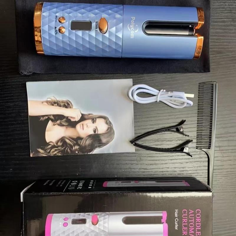 5000Mah LED Cordless Automatic Hair Curler with Ceramic Rotating Barrel, 6 Temperature and Timer Settings, Portable and Rechargeable, Fast Heating Iron for Effortless Styling and Auto Shut-Off Adjustable Comfort