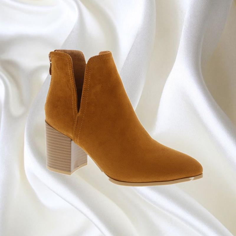 Ladies Block Heel Bootie - Stylish and Comfortable Ivory Tan Footwear for Women - Shoe, Walking Shoes
