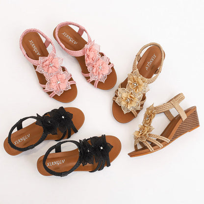 Flowers Sandals Summer Bohemia Wedges Shoes With Weave Ankle Strap M.S.K Store