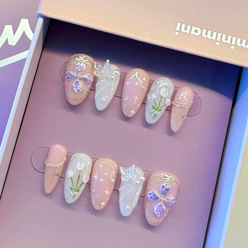 Minimani Spring Collections 10PCS Handmade Press on Nails Wedding Nails Reusablegel/Acrylic 2025 New Arrival
