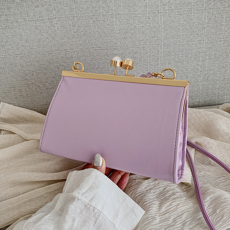 Summer Retro Leather Small Square Bag, Pearl Clip, Shoulder Messenger Bag, Simple Style Handbag My Store