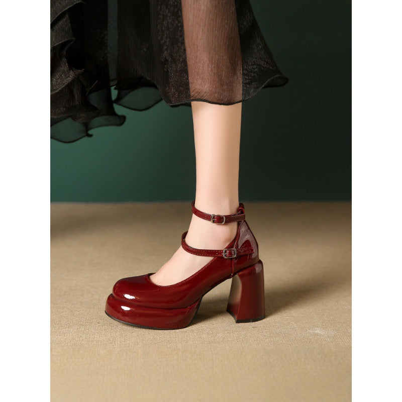 Women&#039;s Shoes With Mary Jane 2025 Spring And Autumn Dress Thick Heel Platform Shoes Small Red High Heels