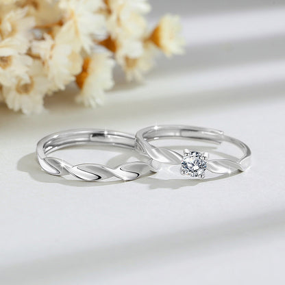 Mobius Silver 999 Couple&#039;s Ring For Men And Women Fashion Joker Four-claw Zircon Ring With Gable Pattern
