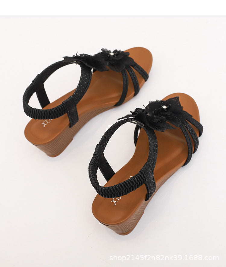 Flowers Sandals Summer Bohemia Wedges Shoes With Weave Ankle Strap M.S.K Store