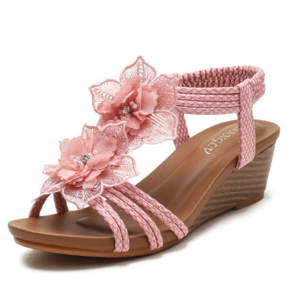 Flowers Sandals Summer Bohemia Wedges Shoes With Weave Ankle Strap M.S.K Store
