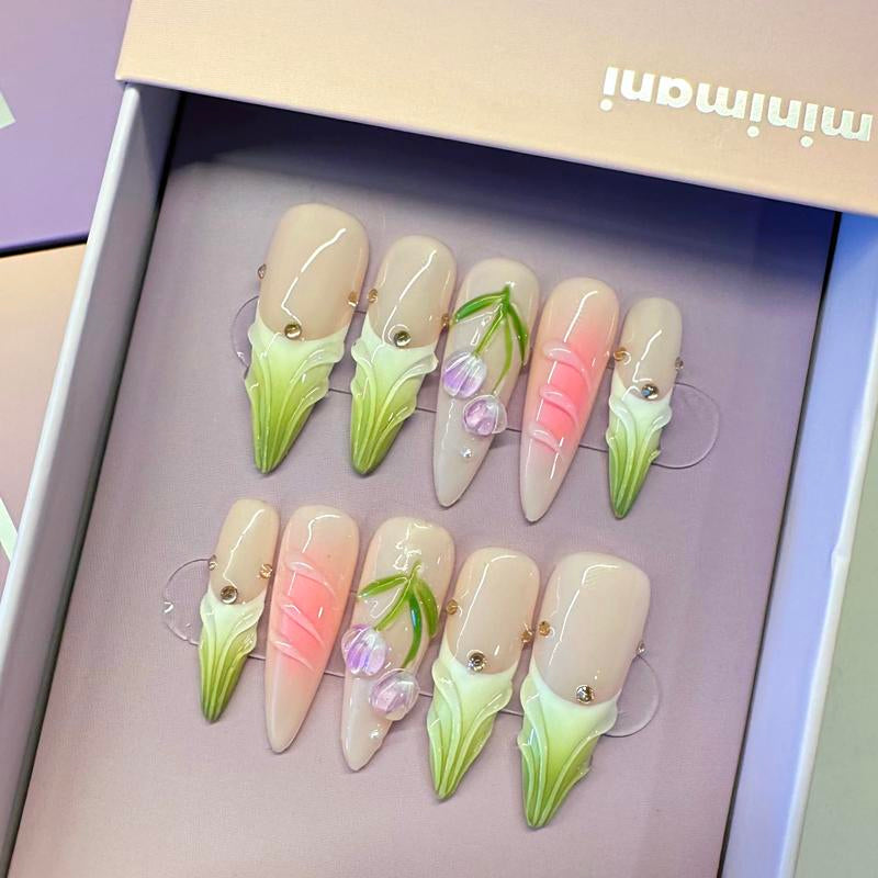 Minimani Spring Collections 10PCS Handmade Press on Nails Wedding Nails Reusablegel/Acrylic 2025 New Arrival