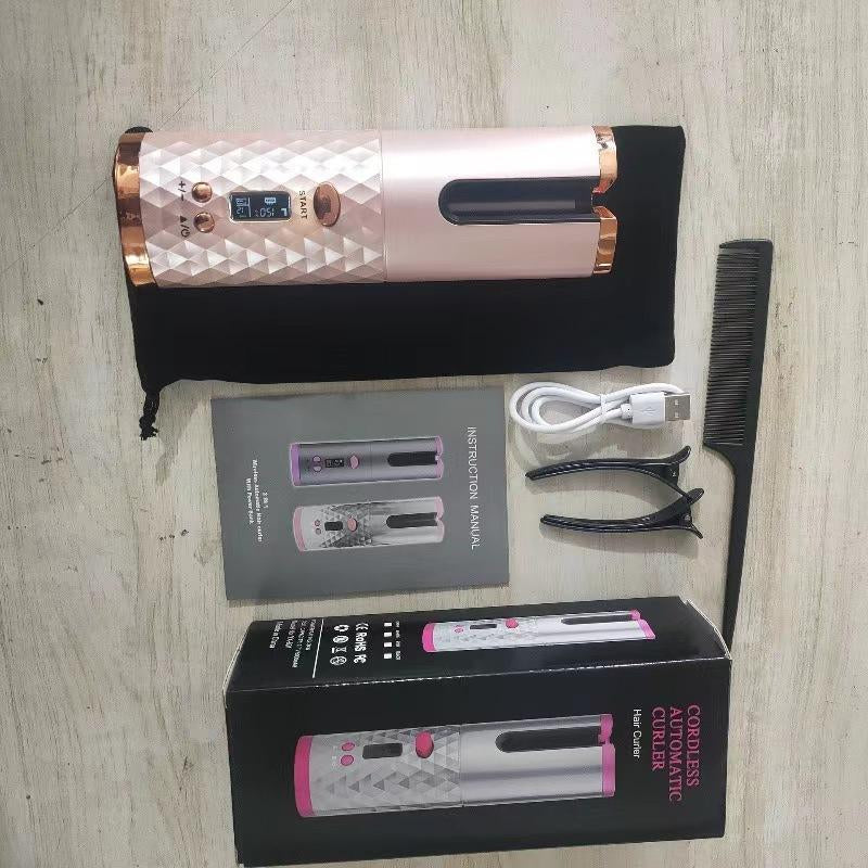 5000Mah LED Cordless Automatic Hair Curler with Ceramic Rotating Barrel, 6 Temperature and Timer Settings, Portable and Rechargeable, Fast Heating Iron for Effortless Styling and Auto Shut-Off Adjustable Comfort