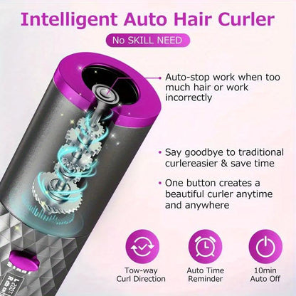 5000Mah LED Cordless Automatic Hair Curler with Ceramic Rotating Barrel, 6 Temperature and Timer Settings, Portable and Rechargeable, Fast Heating Iron for Effortless Styling and Auto Shut-Off Adjustable Comfort