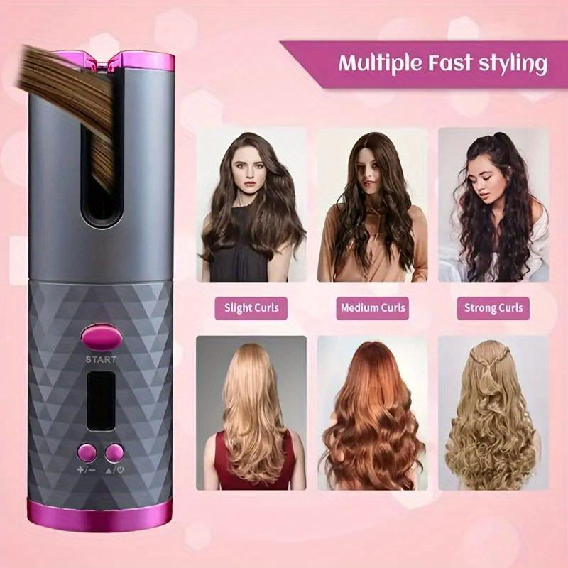 5000Mah LED Cordless Automatic Hair Curler with Ceramic Rotating Barrel, 6 Temperature and Timer Settings, Portable and Rechargeable, Fast Heating Iron for Effortless Styling and Auto Shut-Off Adjustable Comfort