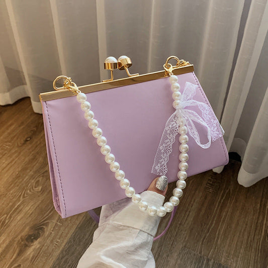 Summer Retro Leather Small Square Bag, Pearl Clip, Shoulder Messenger Bag, Simple Style Handbag My Store