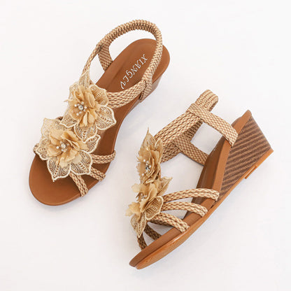 Flowers Sandals Summer Bohemia Wedges Shoes With Weave Ankle Strap M.S.K Store
