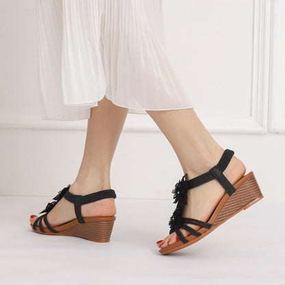 Flowers Sandals Summer Bohemia Wedges Shoes With Weave Ankle Strap M.S.K Store