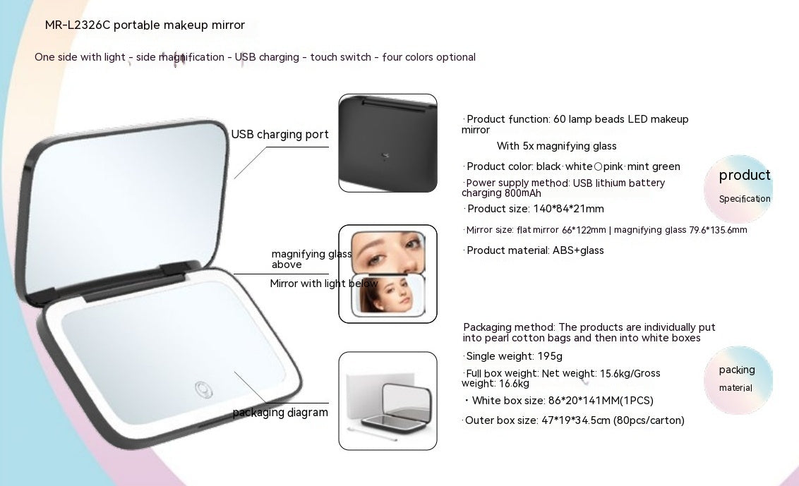 Portable Led Make-up Mirror Luminous Mirror Double-sided With Light Led Make-up Mirror With Light My Store
