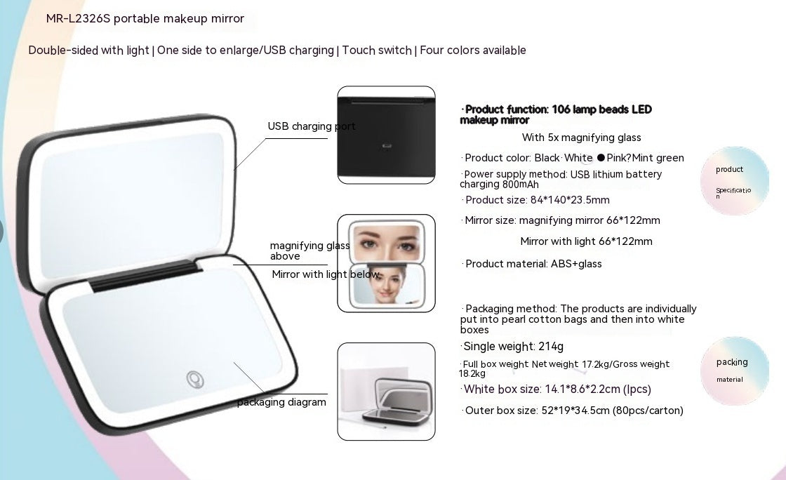 Portable Led Make-up Mirror Luminous Mirror Double-sided With Light Led Make-up Mirror With Light My Store