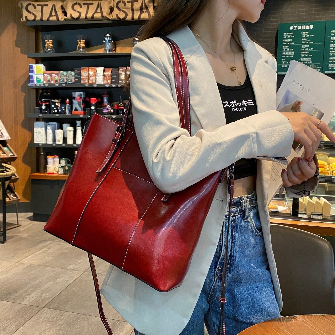 Big Bag Genuine Leather  Capacity Cowhide Messenger Bag Female Hand-held Tote My Store